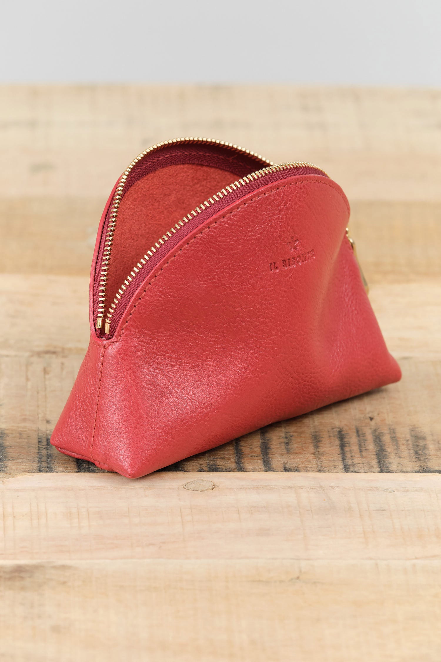 Small Leather Bigallo Beauty Case by Il Bisonte in Rosso Red