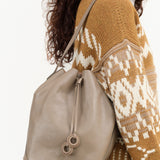 Il Bisonte Designer Brand Italian Leather Tessa Bucket Bag in Tortora Light Tan