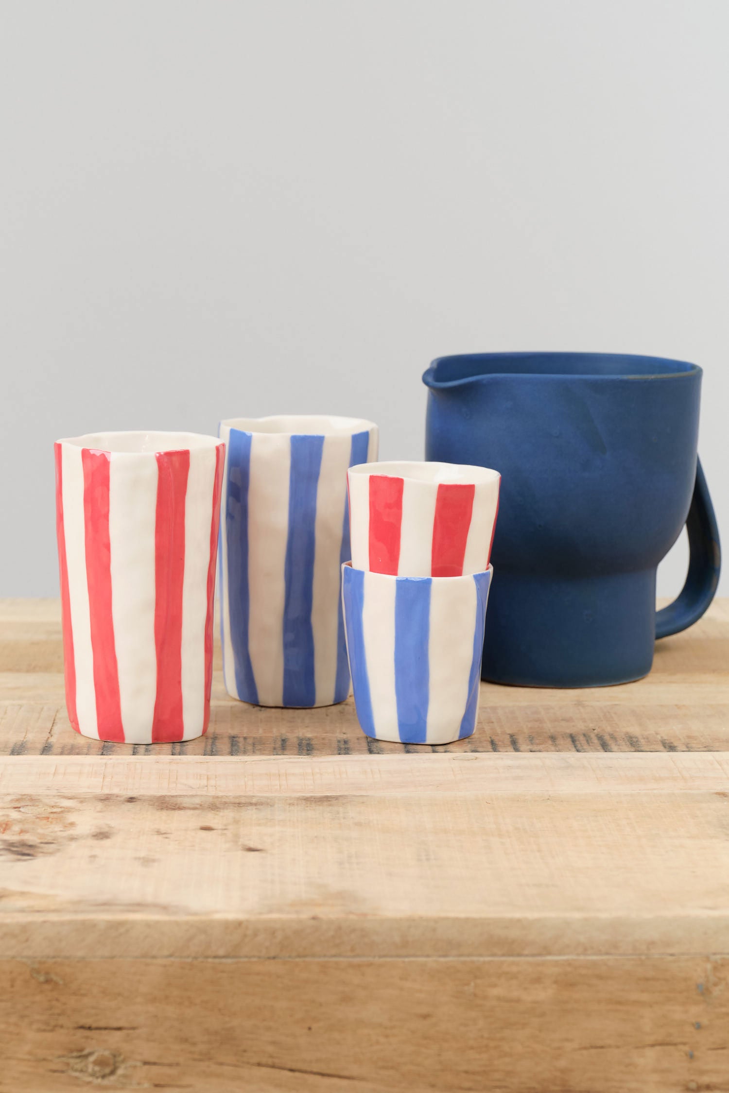 Isabel Halley Ceramics Water Cups in Red and Painters Tape Blue