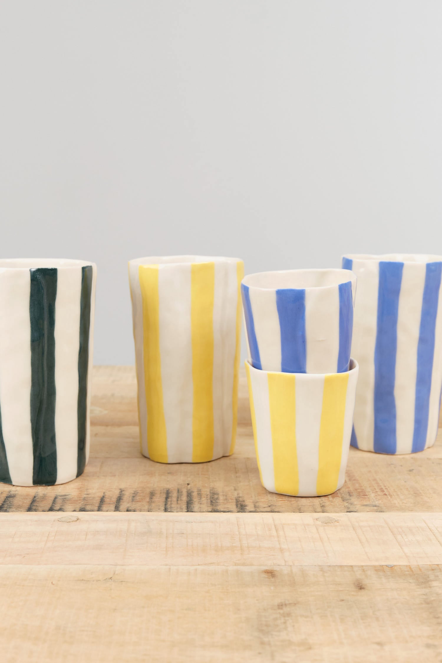 Isabel Halley Ceramics Wine Cups in Golden Rod and Painters Tape Blue