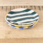 Isabel Halley Ceramics Ribbon Plate in Painters Tape Blue Evergreen and Goldenrod