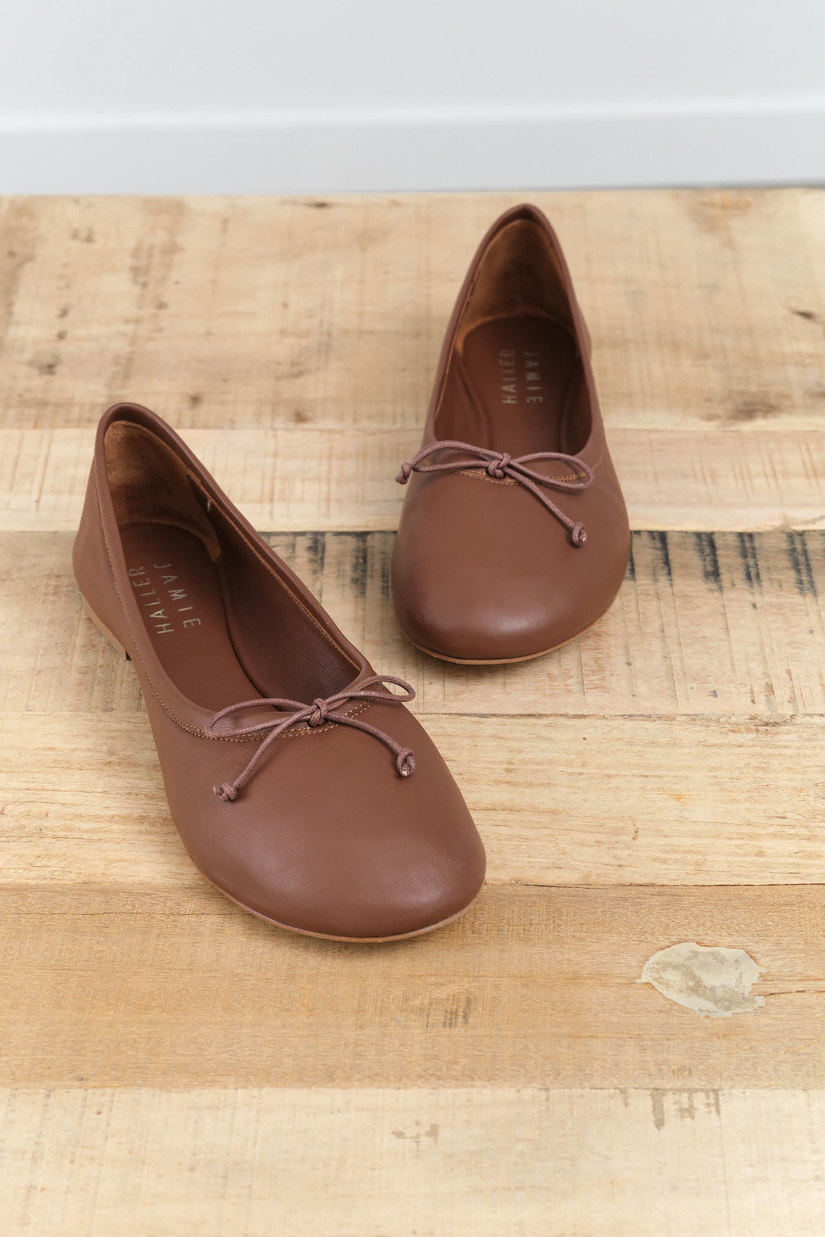 Ballet Flat Slipper in Brown Rugine Leather from Designer Brand Jamie Haller