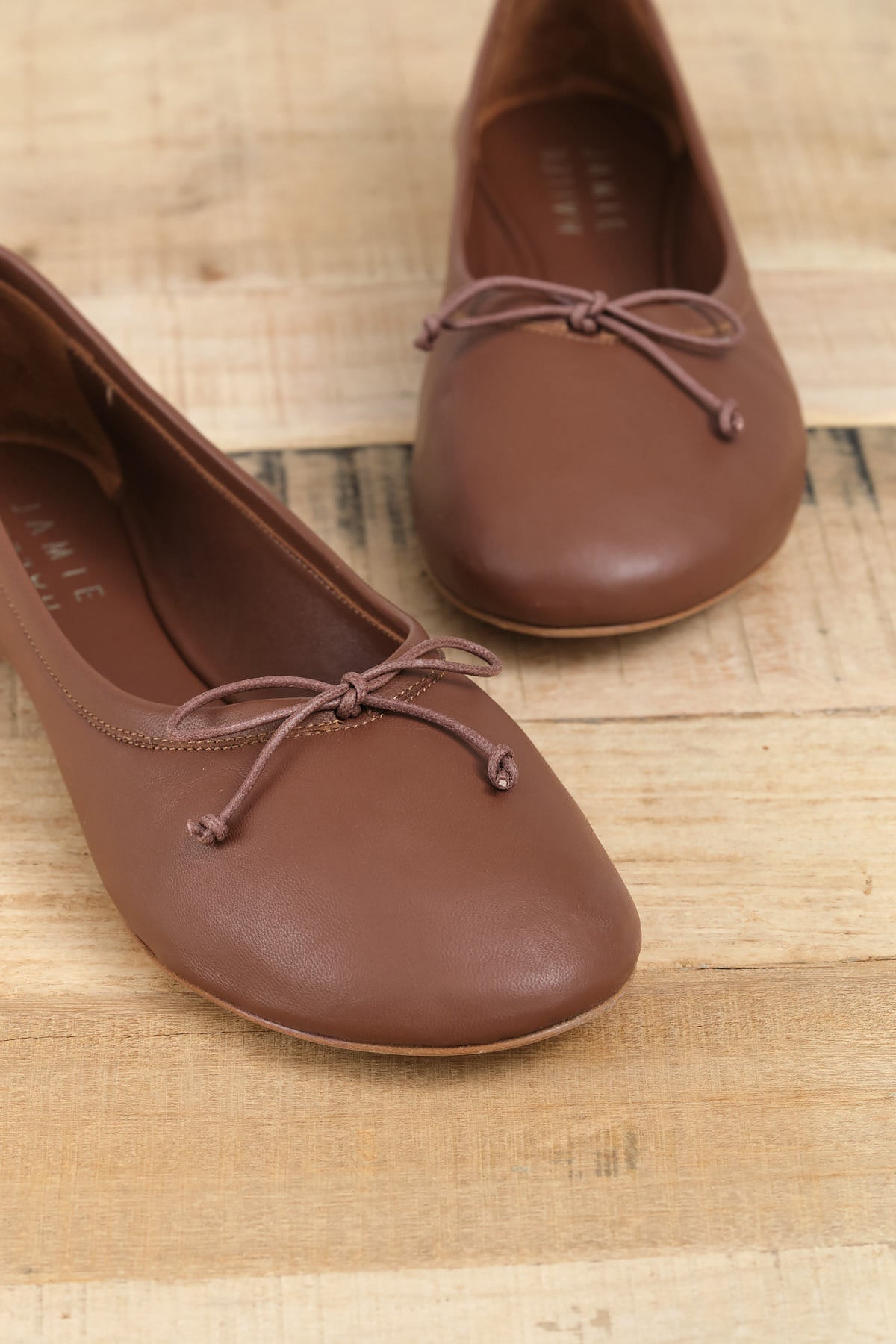 Jamie Haller Designer Brand Ballet Flat Slipper in Rugine Brown Leather