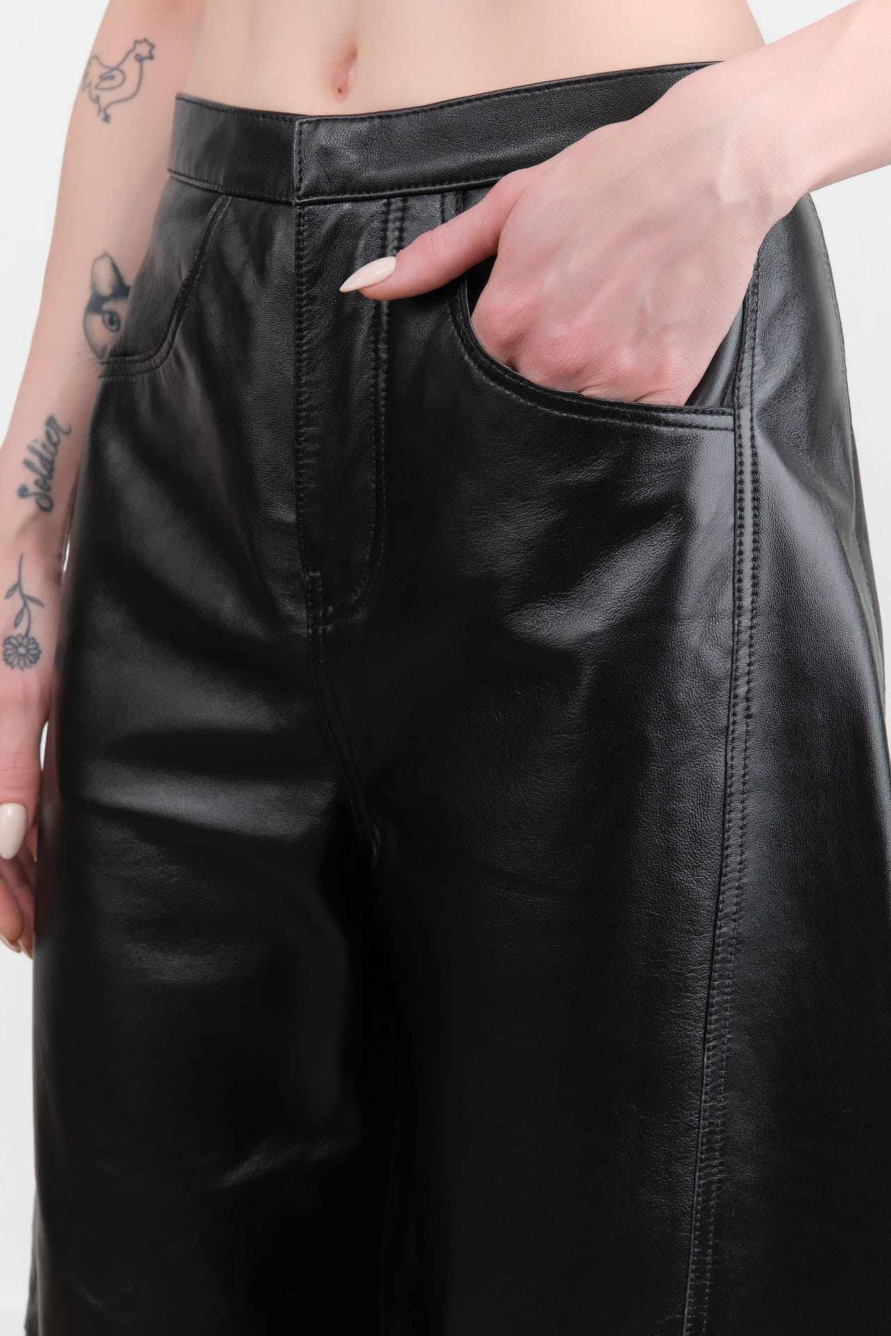 Jamie Haller Apparel Womens Pants Leather Sculpted Baggy Pant