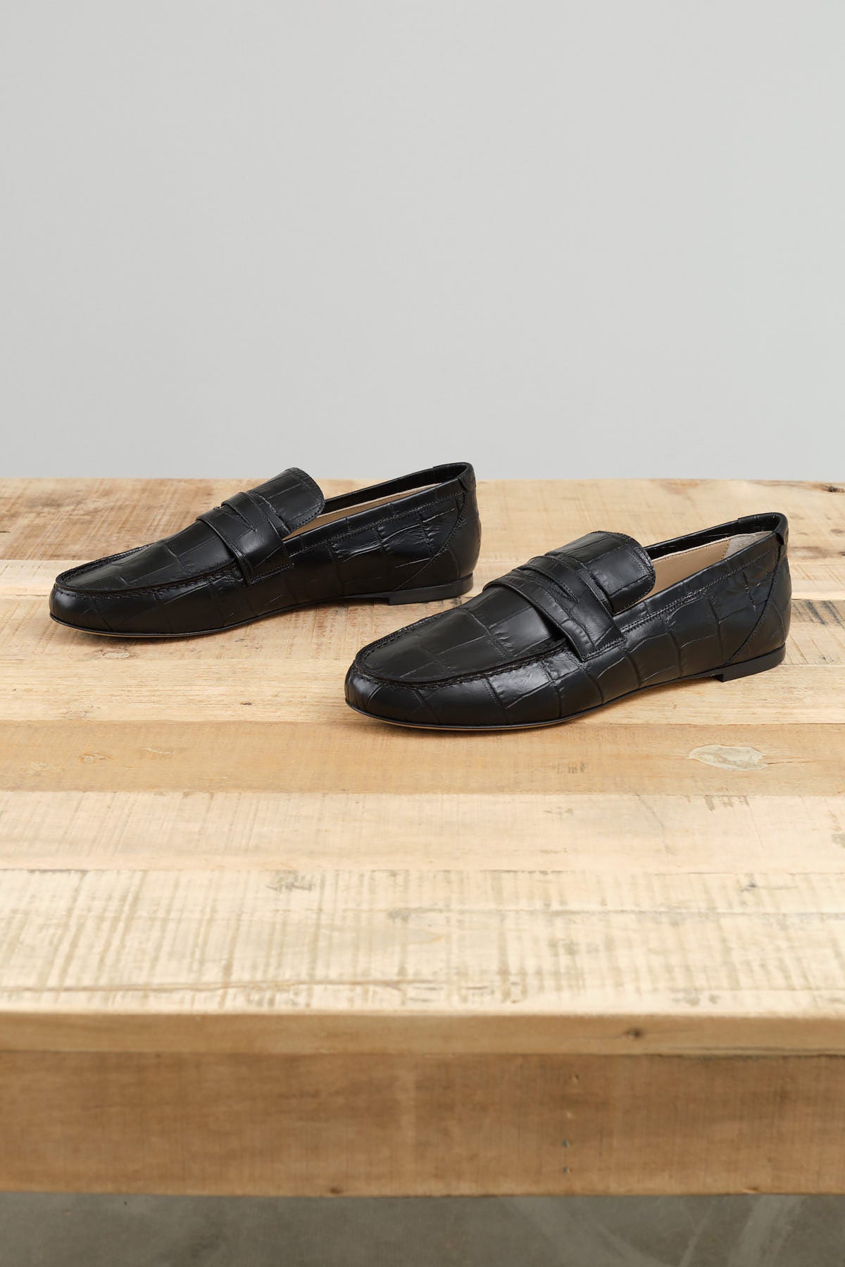 Jamie Haller Designer Brand Leather Slip On Penny Loafer in Black Croc