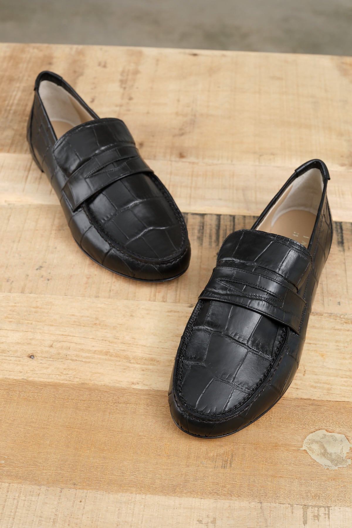 Jamie Haller Accessories Womens Shoes Penny Loafer in Black Croc