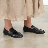 Jamie Haller Penny Loafer in Black Croc