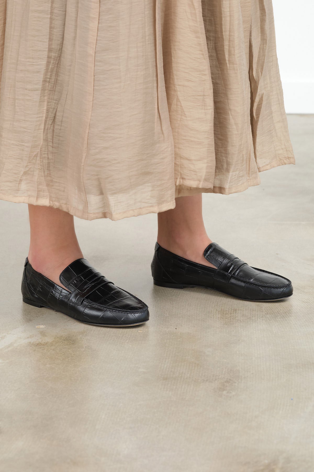 Jamie Haller Penny Loafer in Black Croc