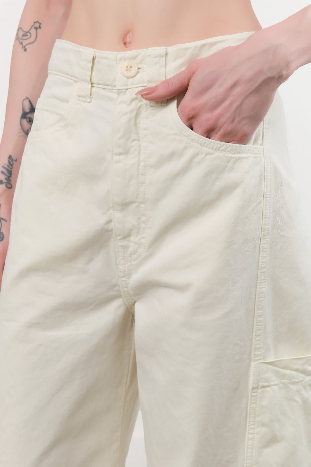 Jamie Haller Apparel Womens Denim The Baggy Painter Crop in Ecru