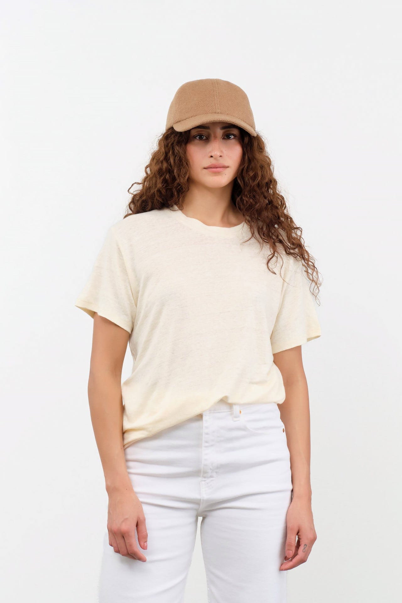 Jamie Haller Apparel Womens Blouses The Chameleon Tee Linen in Ecru