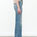 Jamie Haller Designer Brand The High Waisted Long Wide Leg Crease Jean in Worn Indigo Blue