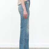 Jamie Haller Designer Brand The High Waisted Long Wide Leg Crease Jean in Worn Indigo Blue