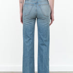 The High Waisted Long Wide Leg Crease Jean in Worn Indigo Blue by Jamie Haller Designer Brand 