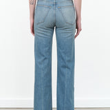 The High Waisted Long Wide Leg Crease Jean in Worn Indigo Blue by Jamie Haller Designer Brand 