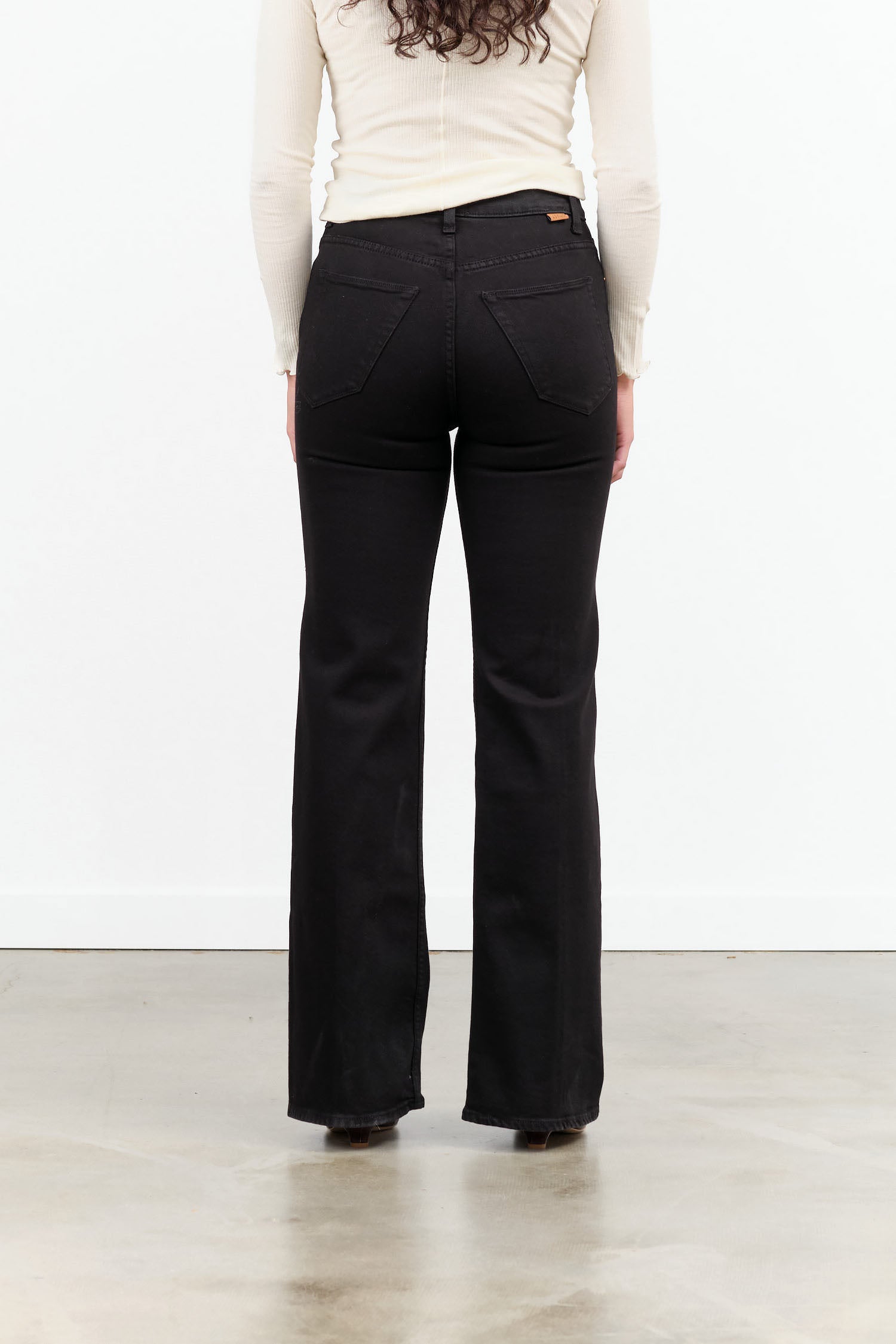 Jamie Haller Designer Brand High Waisted  Long The Crease Jean in Black Denim