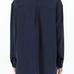 Navy Blue The Essential Button Up Collared Silk Blouse by Jamie Haller Designer Brand 