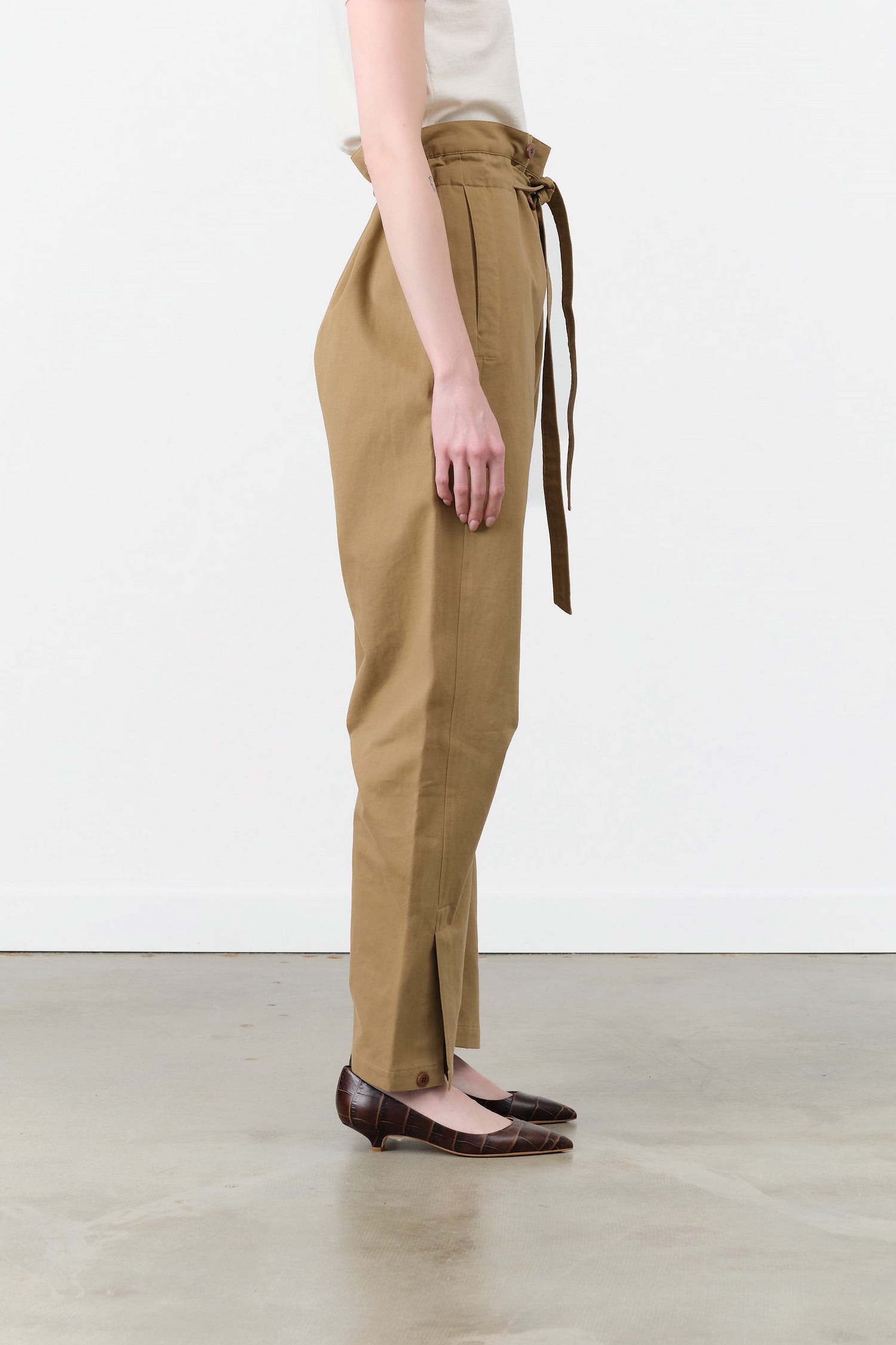 Chestnut Brown The Everything Pant with Paper Bag Elastic Waist and Tie Belt by Jamie Haller Designer Brand 