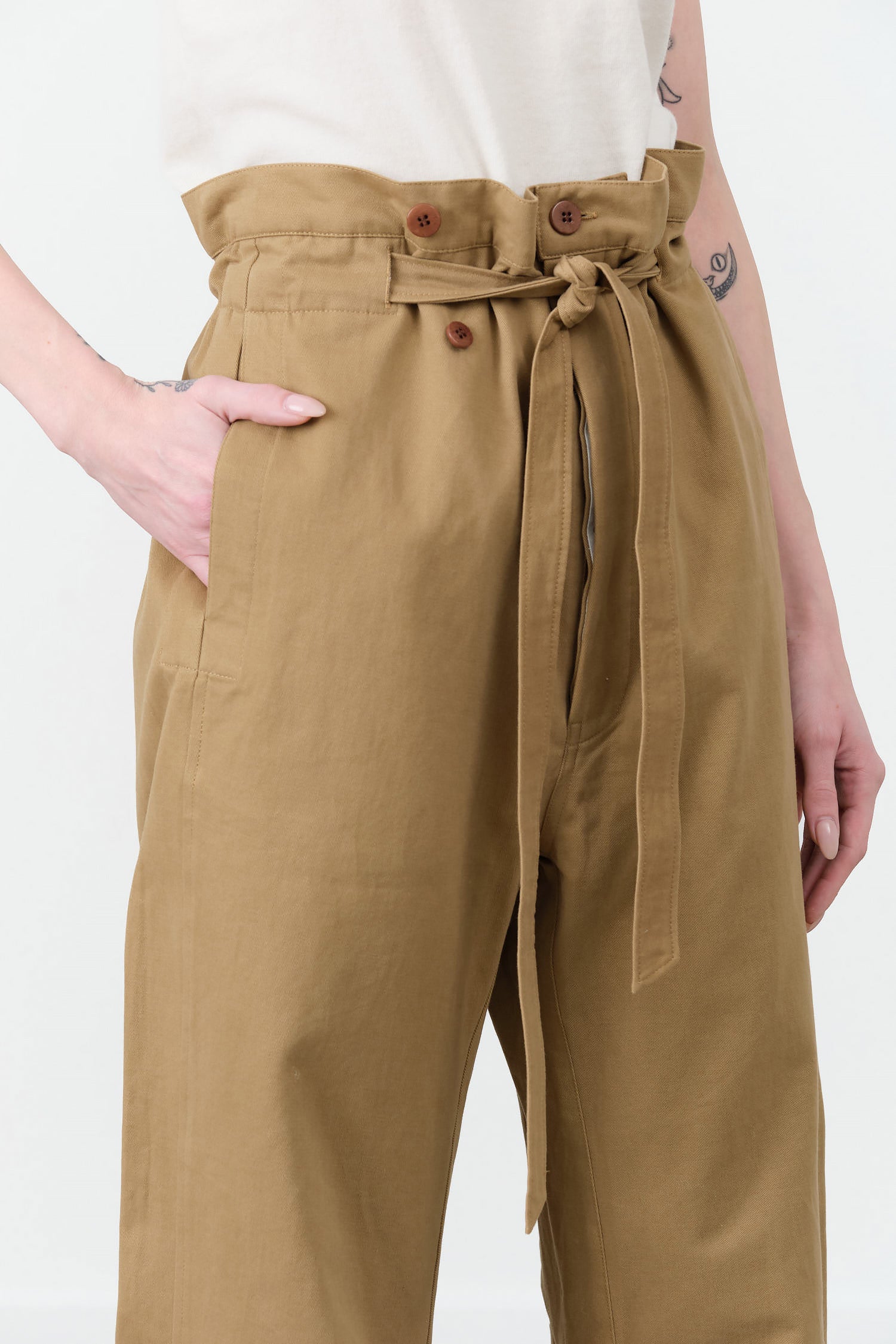 Jamie Haller Designer Brand The Everything Pant with Paper Bag Elastic Waist and Tie Belt in Chestnut Brown