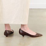 Deep Brown Croc Leather The Kitty Point Heel by Jamie Haller