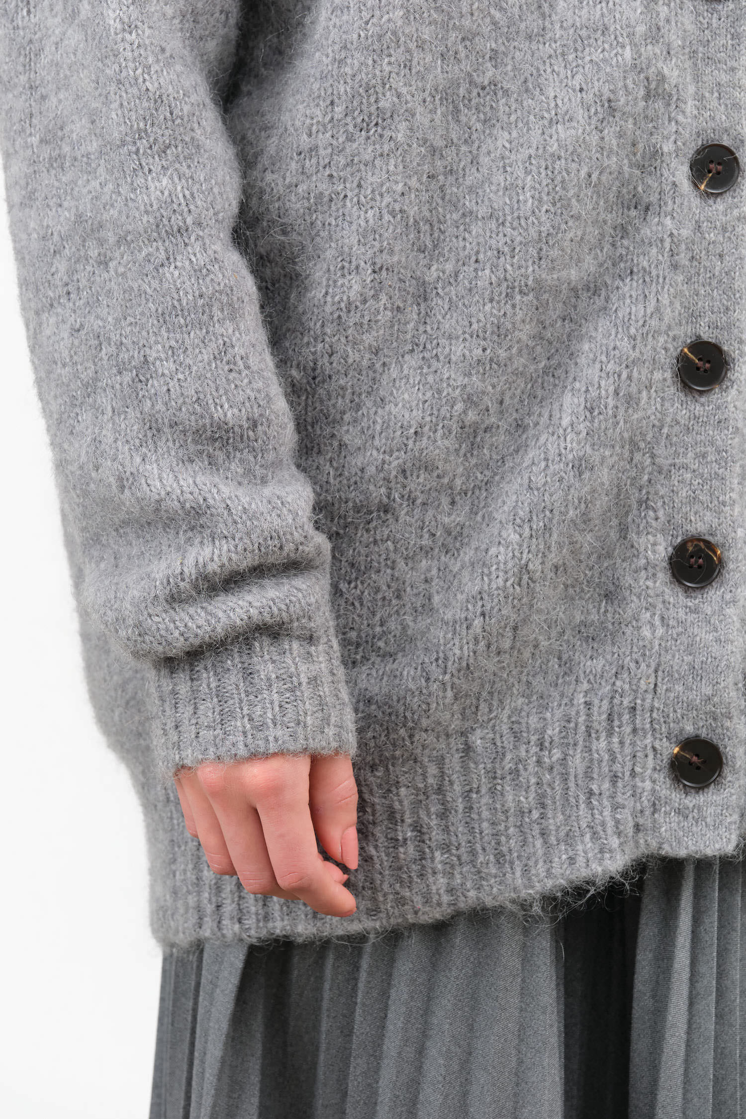 The Oversized Wool Knit Button Up Cardigan in Heather Grey by Jamie Haller Designer Brand 