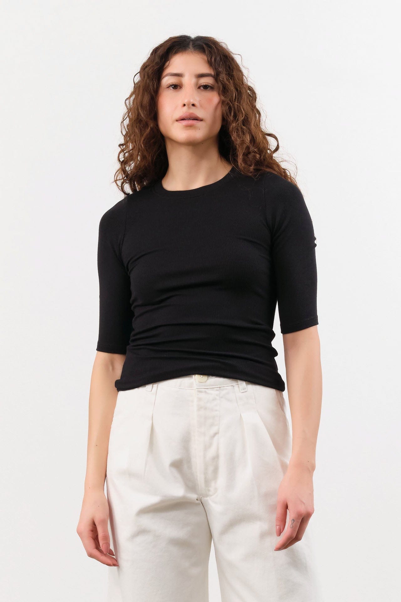 Jamie Haller Apparel Womens Tees The Rib Elbow Crew in Black