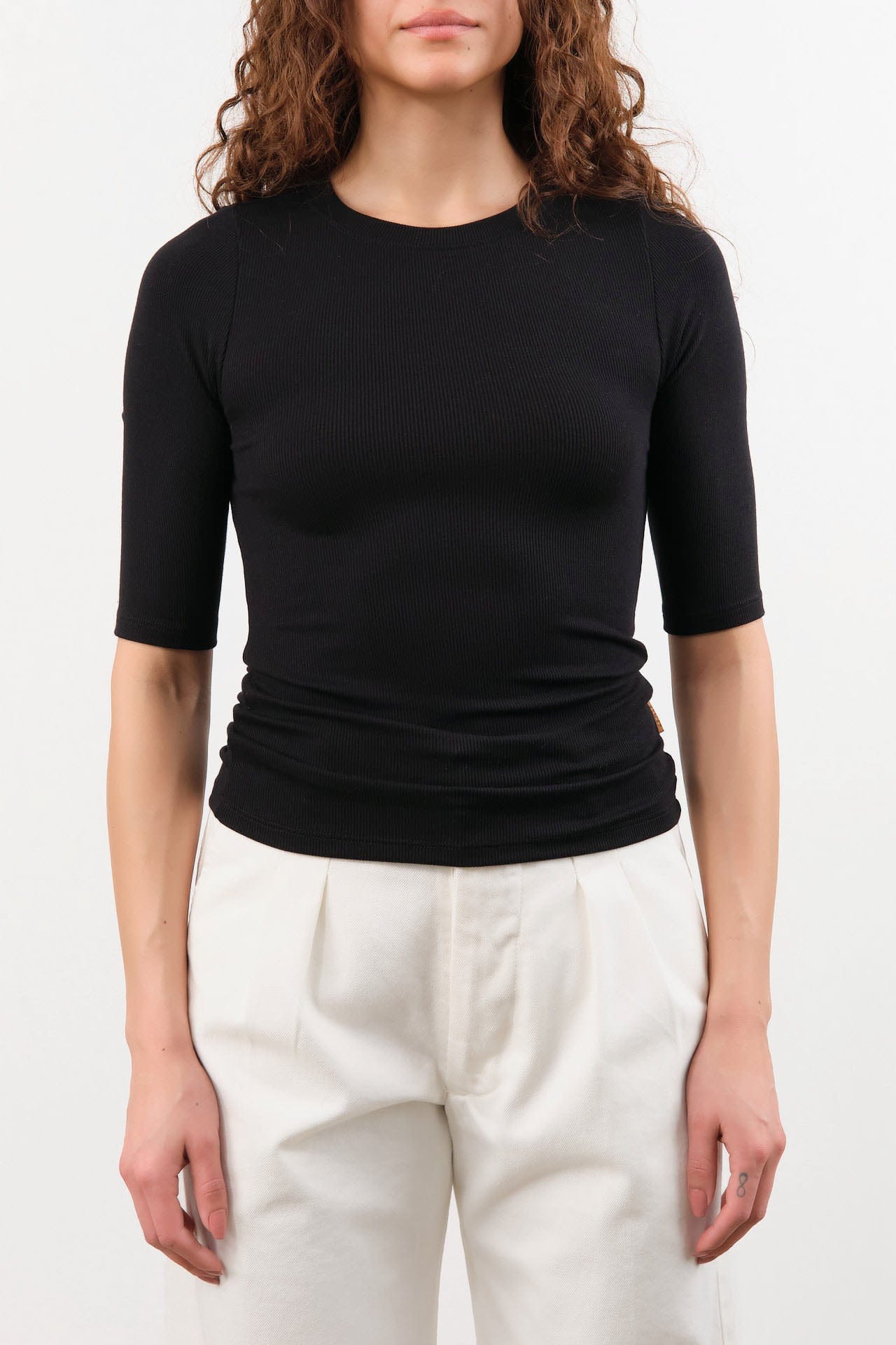 Jamie Haller Apparel Womens Tees The Rib Elbow Crew in Black