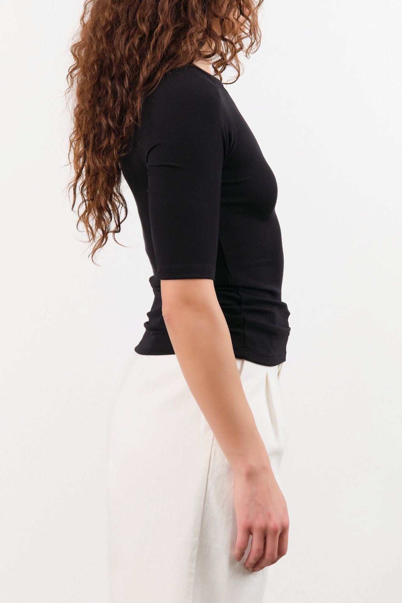 Jamie Haller Apparel Womens Tees The Rib Elbow Crew in Black