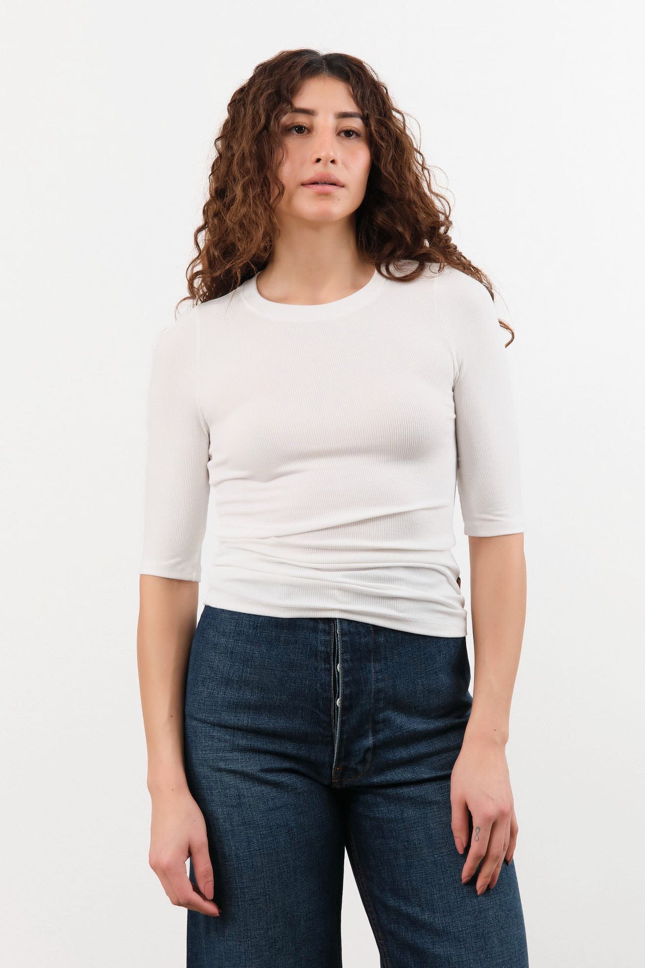 Jamie Haller Apparel Womens Tees The Rib Elbow Crew in White