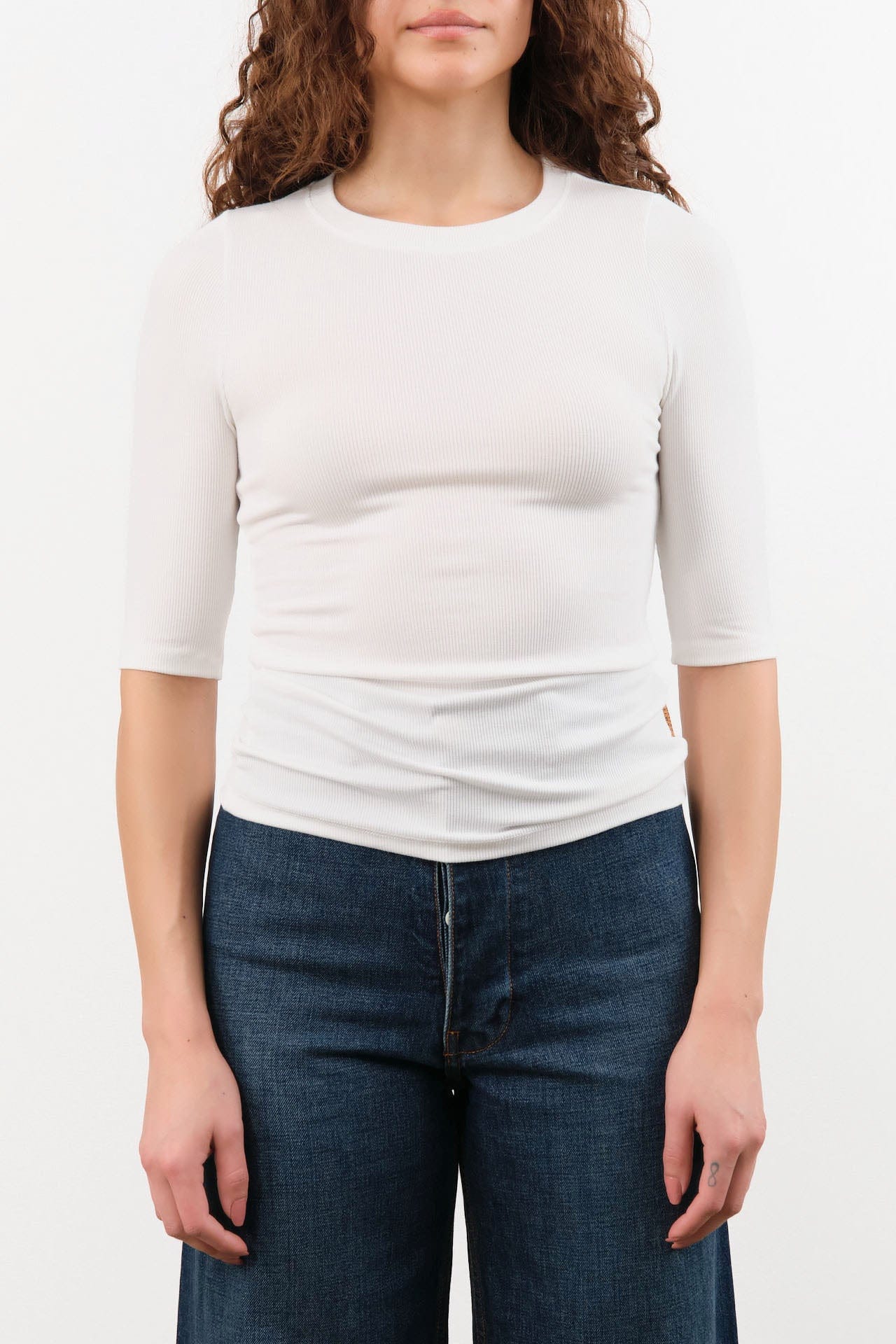 Jamie Haller Apparel Womens Tees The Rib Elbow Crew in White
