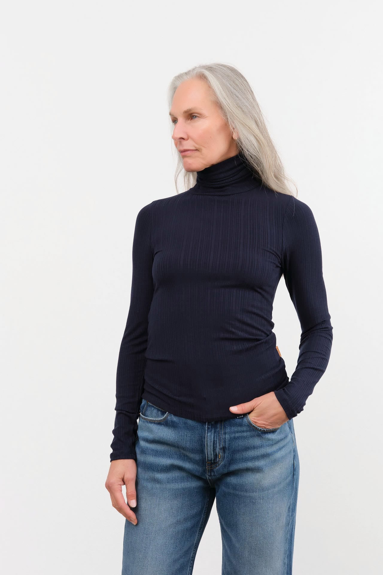 Jamie Haller Apparel Womens Sweaters The Rib Turtleneck in Navy