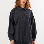 Jesse Kamm Apparel Womens Blouses Alberta Shirt in Midnight Black Pinstripe
