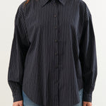 Jesse Kamm Apparel Womens Blouses Alberta Shirt in Midnight Black Pinstripe