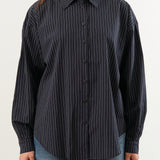 Jesse Kamm Apparel Womens Blouses Alberta Shirt in Midnight Black Pinstripe
