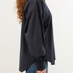 Jesse Kamm Apparel Womens Blouses Alberta Shirt in Midnight Black Pinstripe