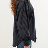 Jesse Kamm Apparel Womens Blouses Alberta Shirt in Midnight Black Pinstripe