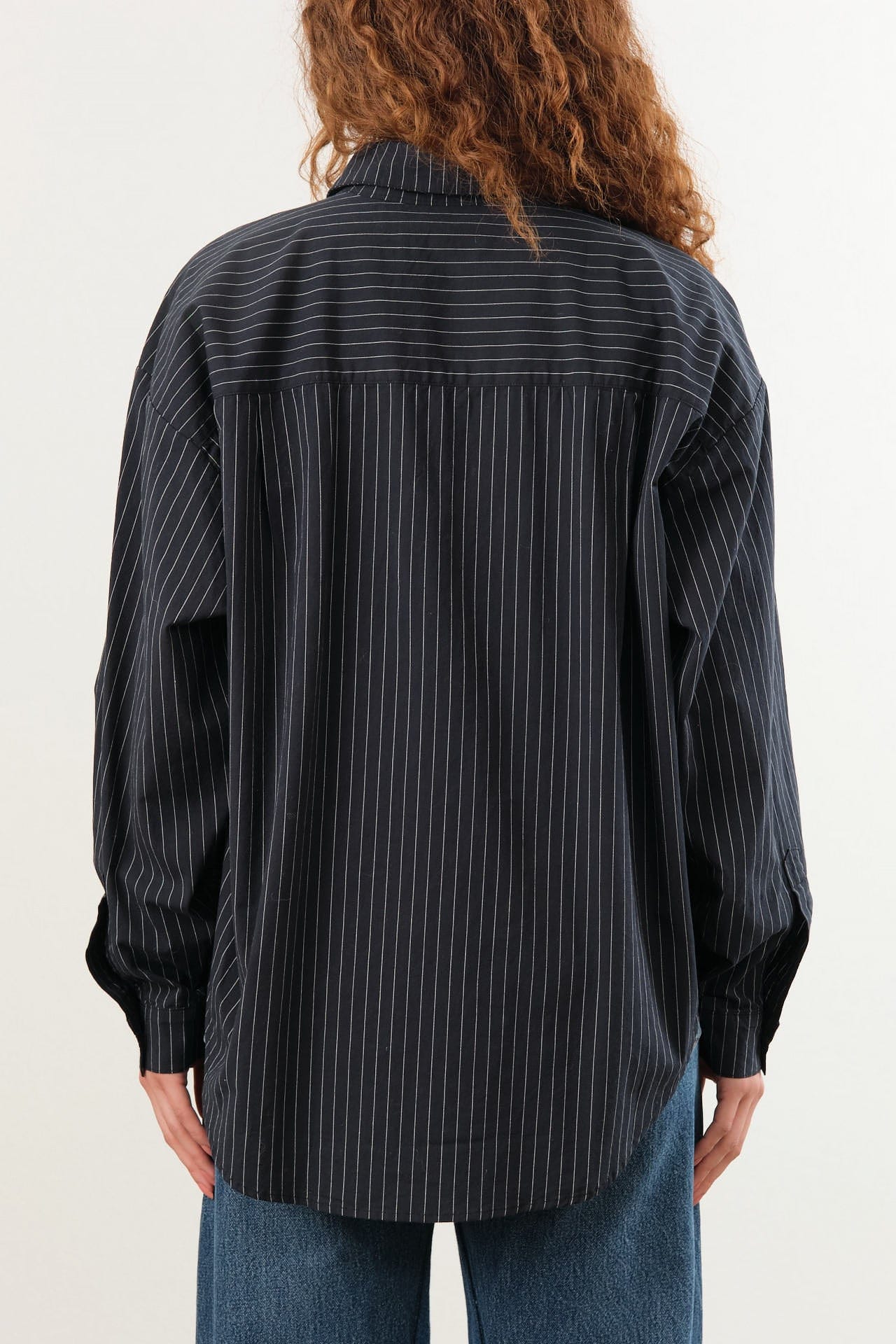 Jesse Kamm Apparel Womens Blouses Alberta Shirt in Midnight Black Pinstripe