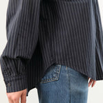 Jesse Kamm Apparel Womens Blouses Alberta Shirt in Midnight Black Pinstripe