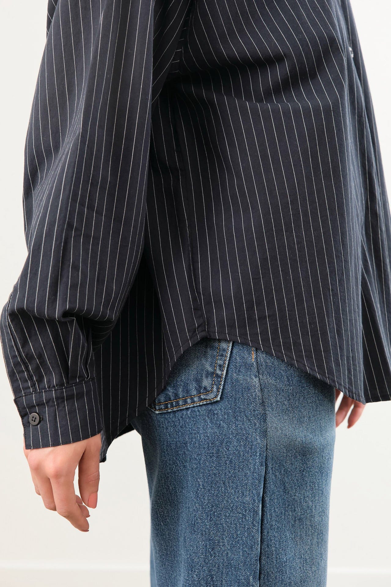 Jesse Kamm Apparel Womens Blouses Alberta Shirt in Midnight Black Pinstripe