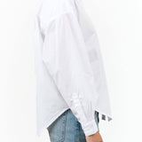 Jesse Kamm Designer Brand Long Sleeve Button Up Alberta Shirt Blouse with Collar in Salt White 