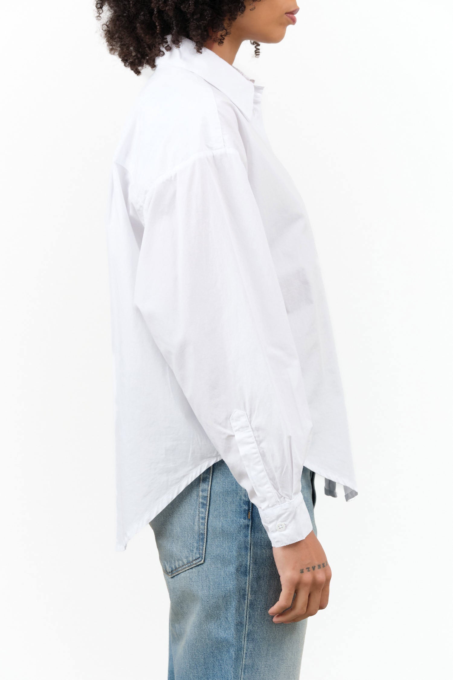 Jesse Kamm Designer Brand Long Sleeve Button Up Alberta Shirt Blouse with Collar in Salt White 