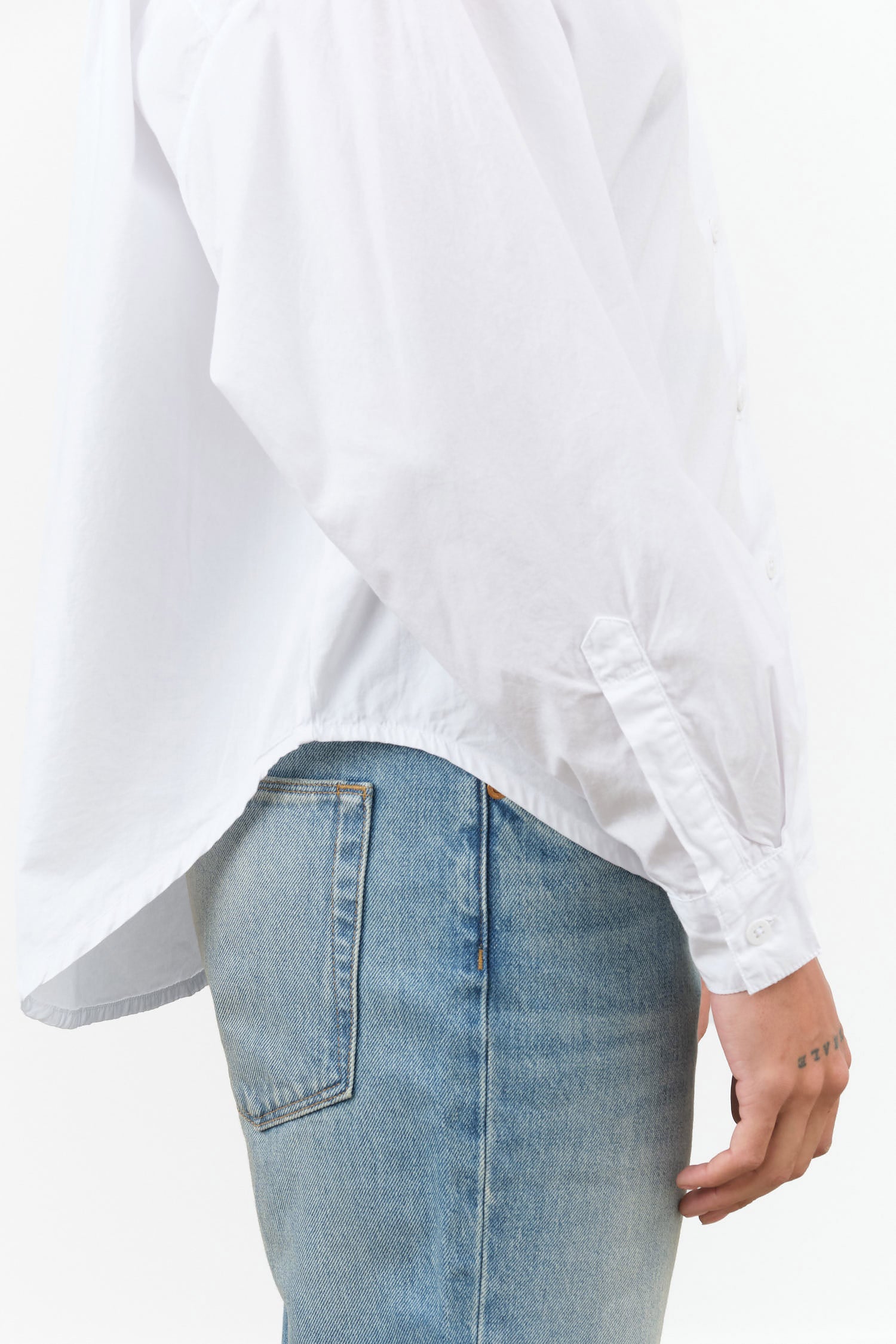 Long Sleeve Button Up Alberta Shirt Blouse with Collar in Salt White by Jesse Kamm Designer Brand