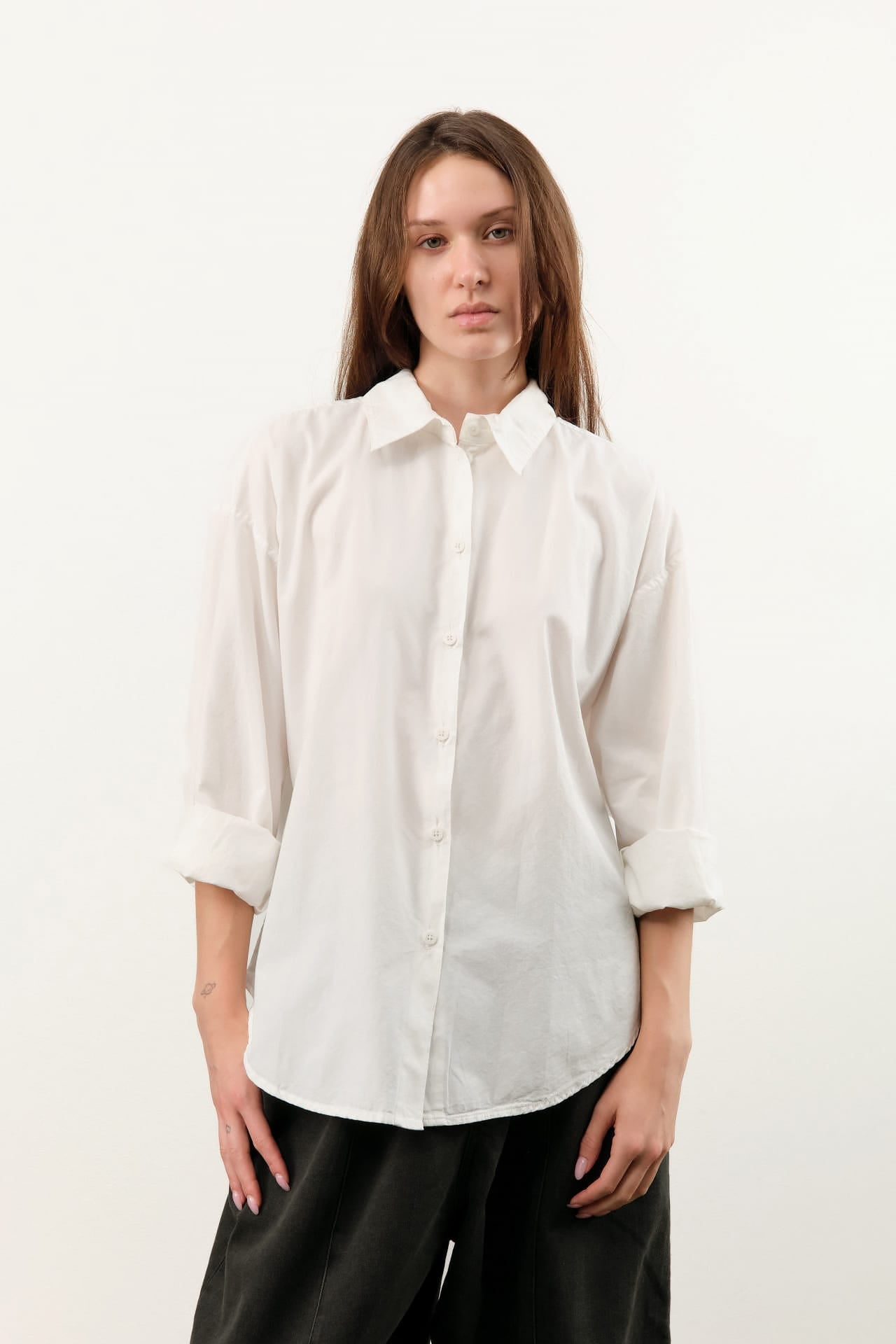 Jesse Kamm Apparel Womens Blouses Alberta Shirt in Salt White
