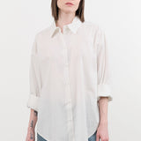 Jesse Kamm Apparel Womens Blouses Alberta Shirt in White & Fine Grey Pinstripe