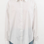 Jesse Kamm Apparel Womens Blouses Alberta Shirt in White & Fine Grey Pinstripe