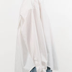 Jesse Kamm Apparel Womens Blouses Alberta Shirt in White & Fine Grey Pinstripe