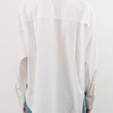 Jesse Kamm Apparel Womens Blouses Alberta Shirt in White & Fine Grey Pinstripe