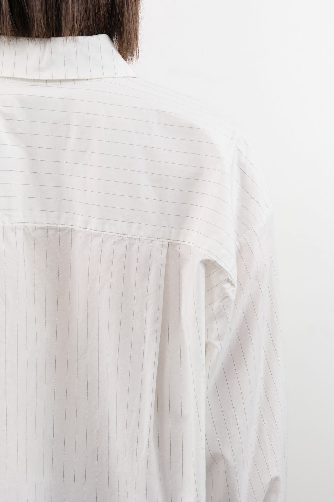 Jesse Kamm Apparel Womens Blouses Alberta Shirt in White & Fine Grey Pinstripe