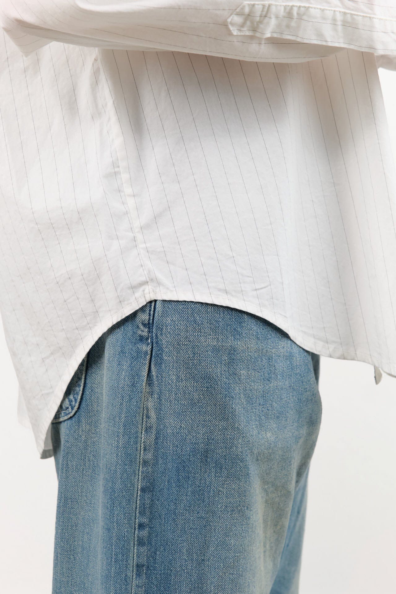 Jesse Kamm Apparel Womens Blouses Alberta Shirt in White & Fine Grey Pinstripe