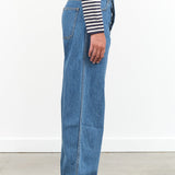 Jesse Kamm Designer Brand High Waisted California Wide Leg Pants in Cowboy Blue Denim