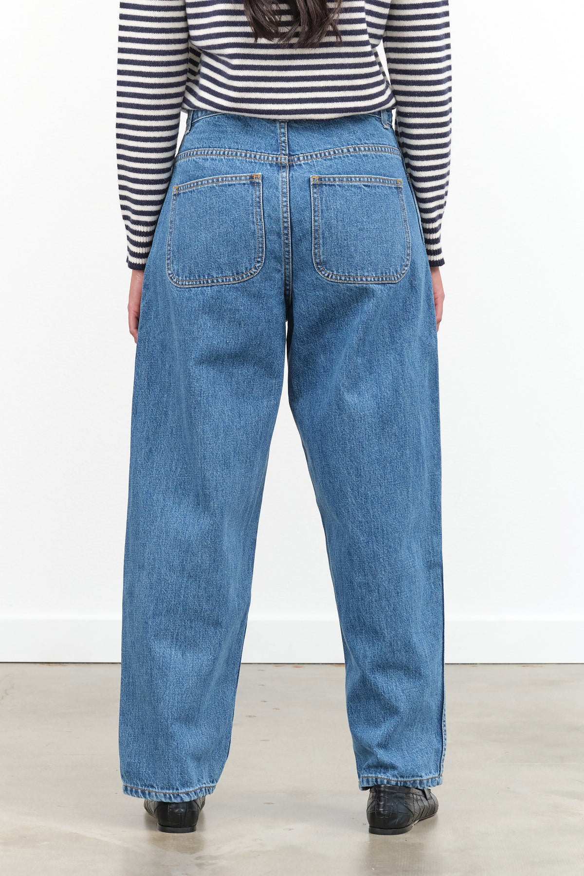 Cowboy Blue Denim High Waisted California Wide Leg Pants by Jesse Kamm Designer Brand 